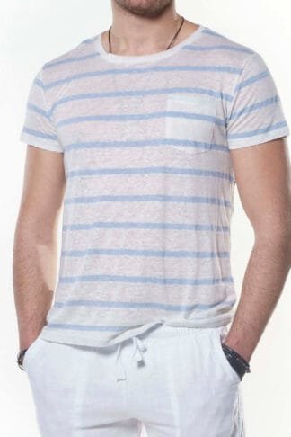 3008 L. Blue Stripe Linen t-shirt